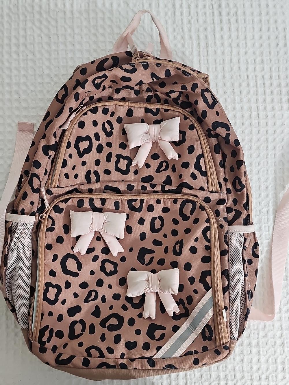 Cat and Jack Kids Leopard Print Backpack with Pink Bows USED